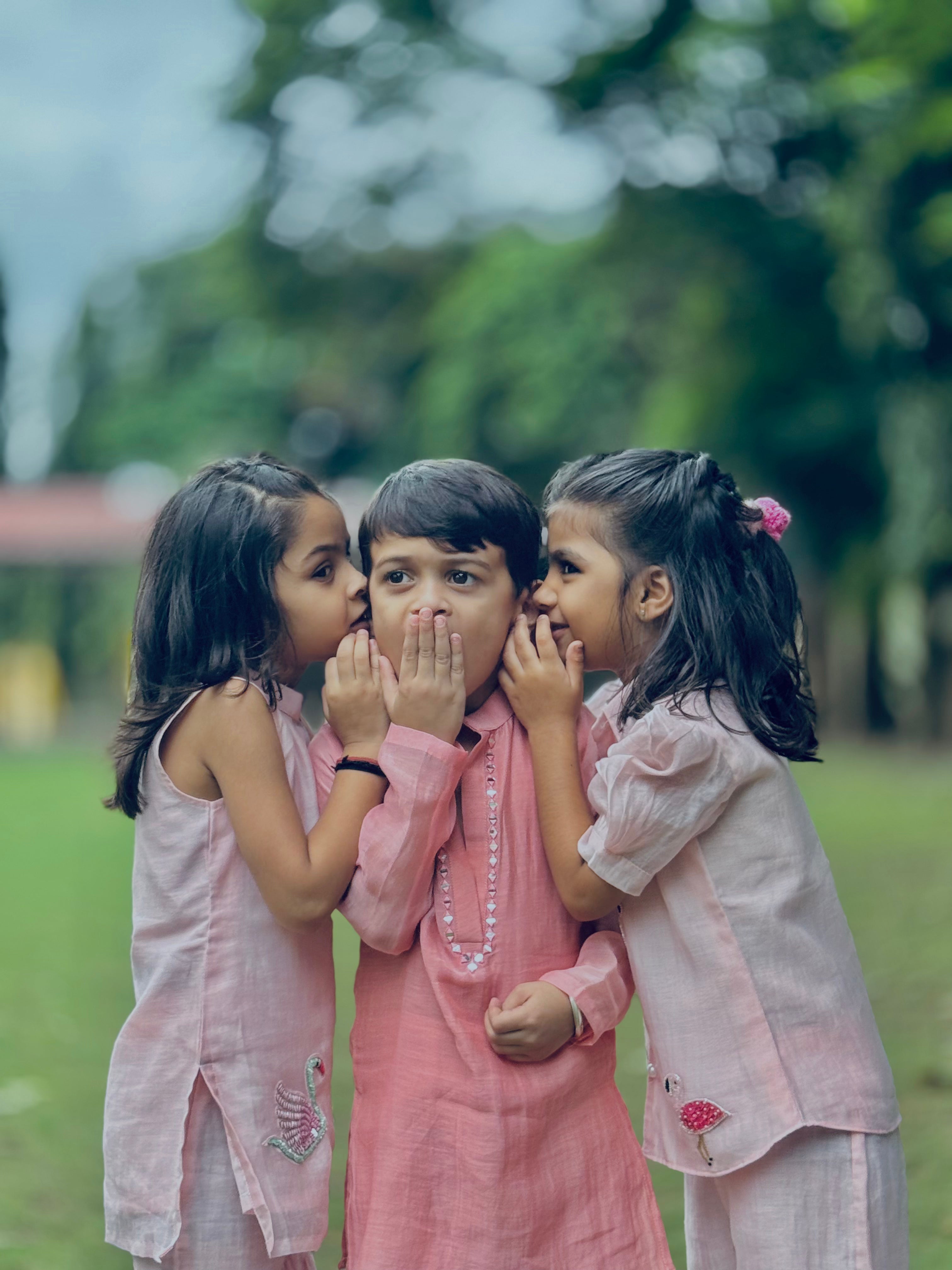 Coral Pink Mirror Kurta Set for Boys